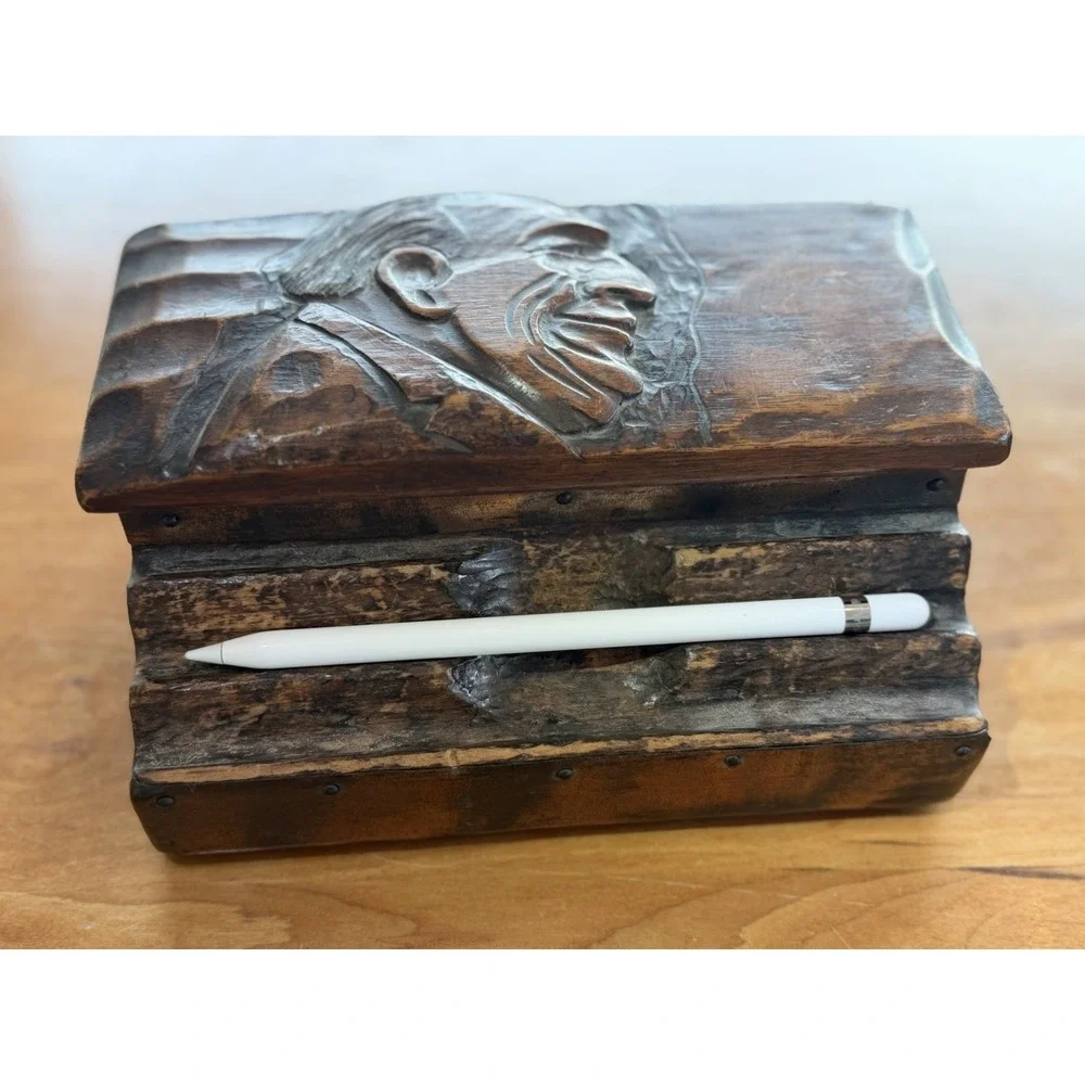Antique‎ Folk Art Hand Carved Figural Inkwell Stand Late 1800s Wooden